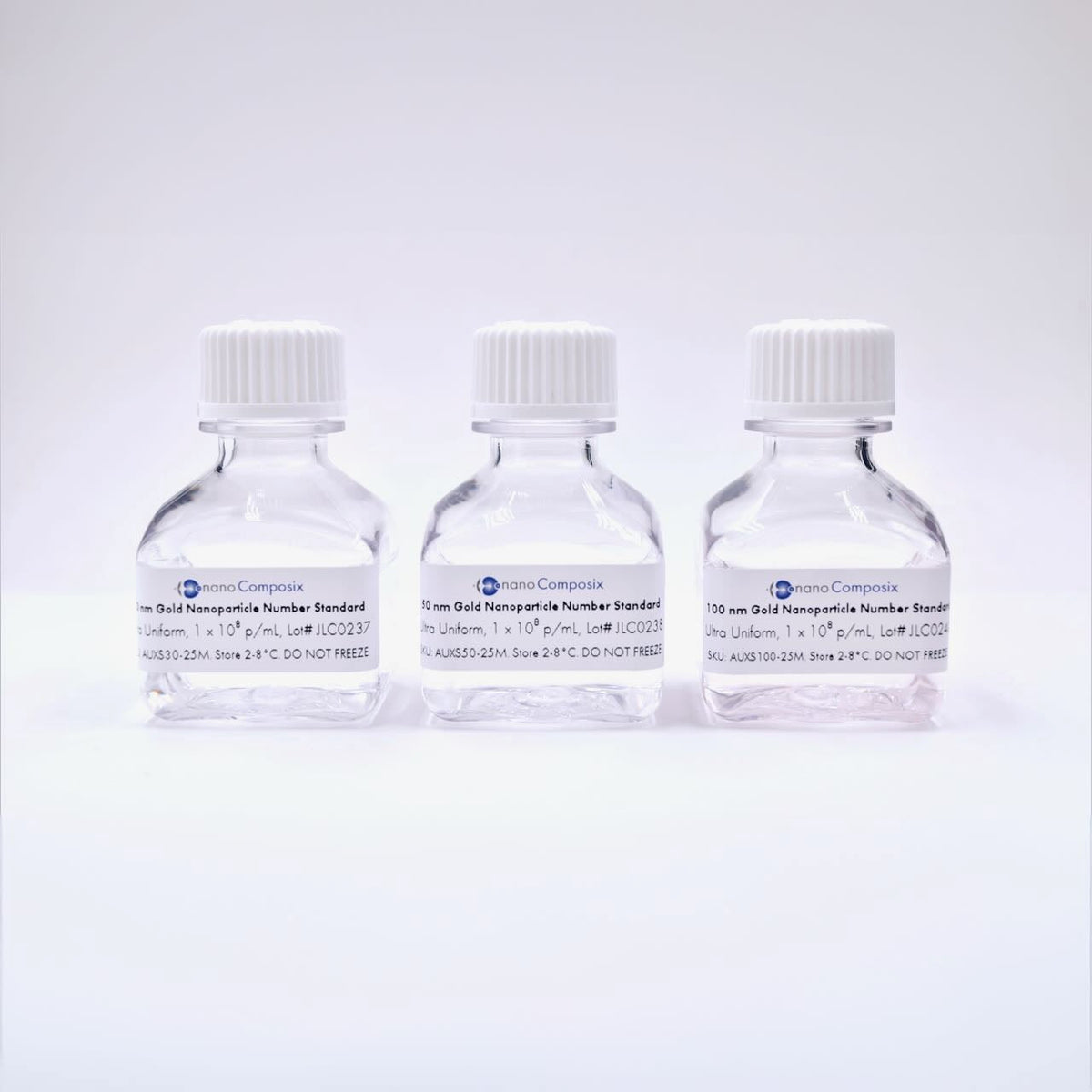 Ultra Uniform Gold Nanoparticle Standards - 1E8 p/mL, 25 mL, 30 nm - 100 nm