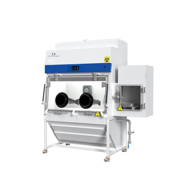 Class III biological safety cabinet (Level 3) featuring an absolute sealed, gas-tight glovebox design for extreme pathogen research.