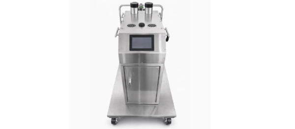 AP100 LN2 stainless steel cryogenic storage machine with touchscreen, dual vents, handles, and caster wheels