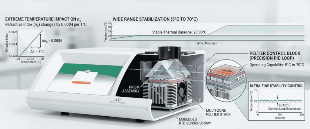 BK-R30 Digital Refractometer with ultra-stable temperature control, multi-zone Peltier stack, and precision sample management