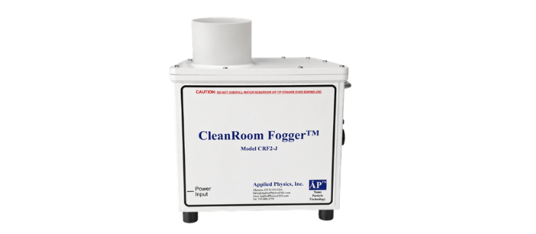 CRF2 Cleanroom Fogger white fogging machine with cylindrical top reservoir, front control panel, and four black feet