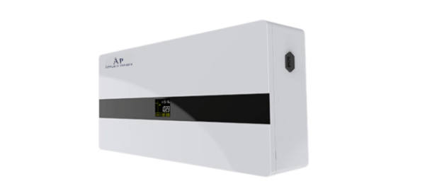 Occupied Rooms air purifier with a white wall-mounted design, black center panel, and digital display