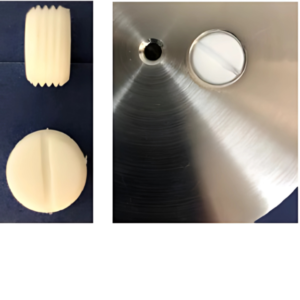 Teflon thread port plug designed to securely seal and protect the P100 remote air sampler base when not actively in use.