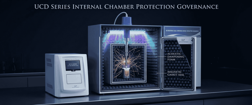 Ultrasonic UCD internal chamber protection system with acoustic foam, magnetic gasket seal, and control unit