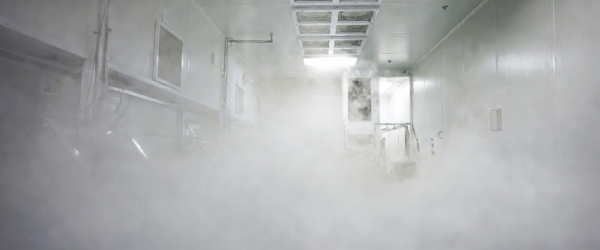 Cleanroom Fogger fills a sterile cleanroom with dense mist for contamination control and surface disinfection