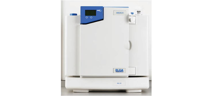 Clinical Chemistry ELGA laboratory water purification system with digital display and white cabinet design