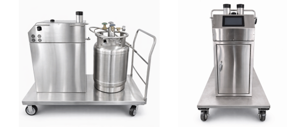 AP100 Ultrapure Cleanroom Fogger Fogger and CRF6 Clean Room Fogger with dual 80mm outlets stainless steel trolley-mounted foggers with tank, valves, touchscreen