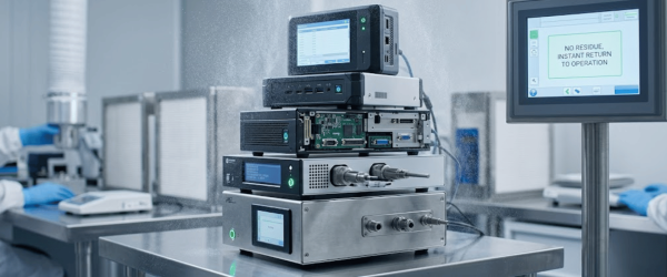 Dryfog technology laboratory sterilization unit generating fine dry fog to decontaminate electronics and equipment instantly