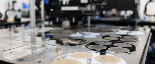 Particle analysis plates in a laboratory machine for material testing and precision surface inspection