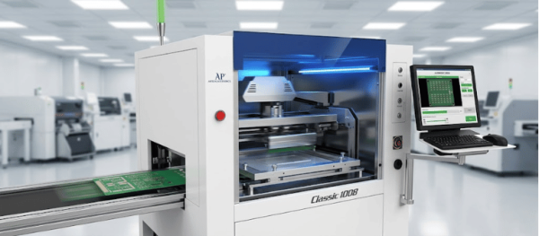 Automatic SMT Stencil Printer for PCB assembly line with conveyor, touchscreen control, and precision solder paste printing