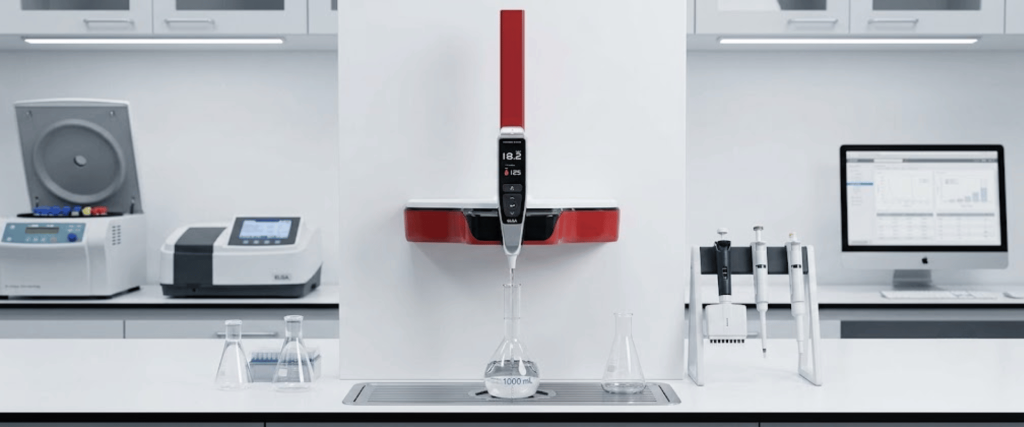 Halo Dispense Solutions laboratory dispensing system with digital controls, precision equipment, and clean modern lab workspace
