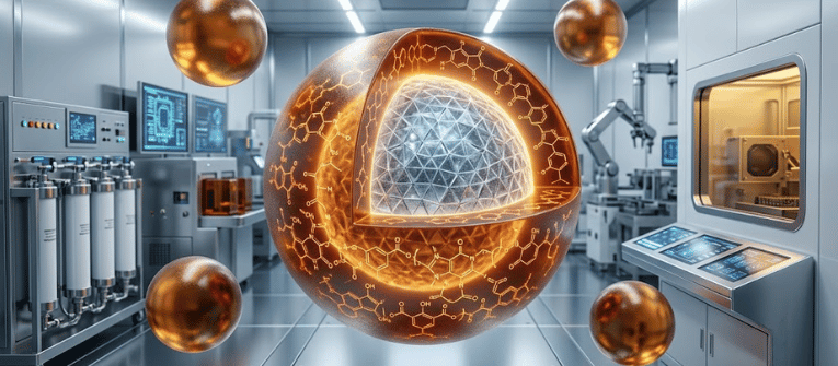 Nanoparticle Coatings shown in a high-tech lab with glowing spheres and advanced scientific equipment
