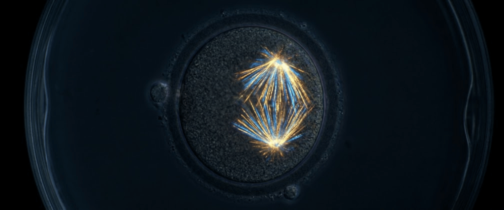 Polarizing biological microscope image showing bright crystal patterns under darkfield illumination for scientific analysis