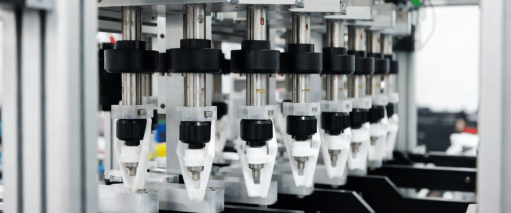 10-Head SMT machine with multiple precision nozzles for automated circuit board assembly in a factory