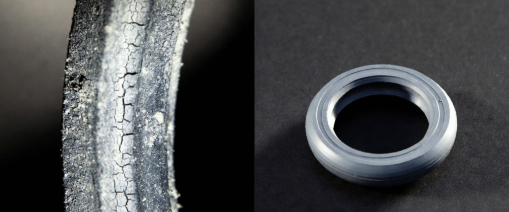 Elga UV ring close-up showing cracked surface texture and precision-machined circular part