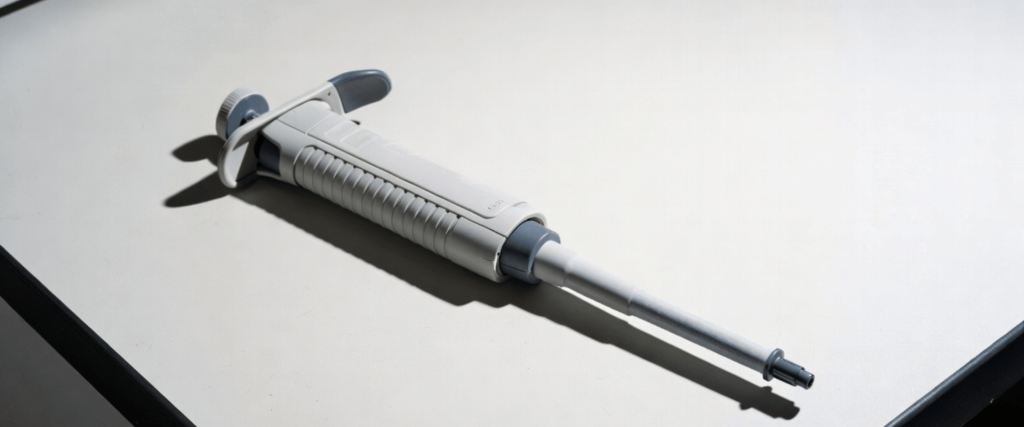 Fixed-Volume Pipettes on a lab bench, showing a precise adjustable pipette tool used for accurate liquid handling
