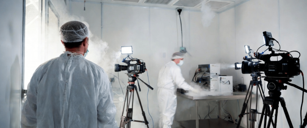 ISO 14644-3 cleanroom smoke test for airflow visualization and contamination control during certification