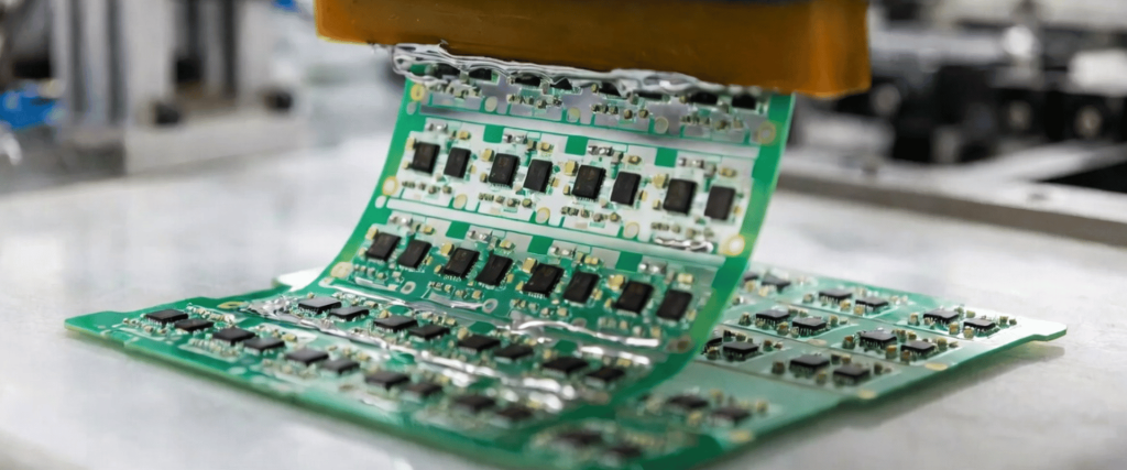 Solder Bridging on a printed circuit board during automated assembly, showing excess solder connecting nearby electronic components