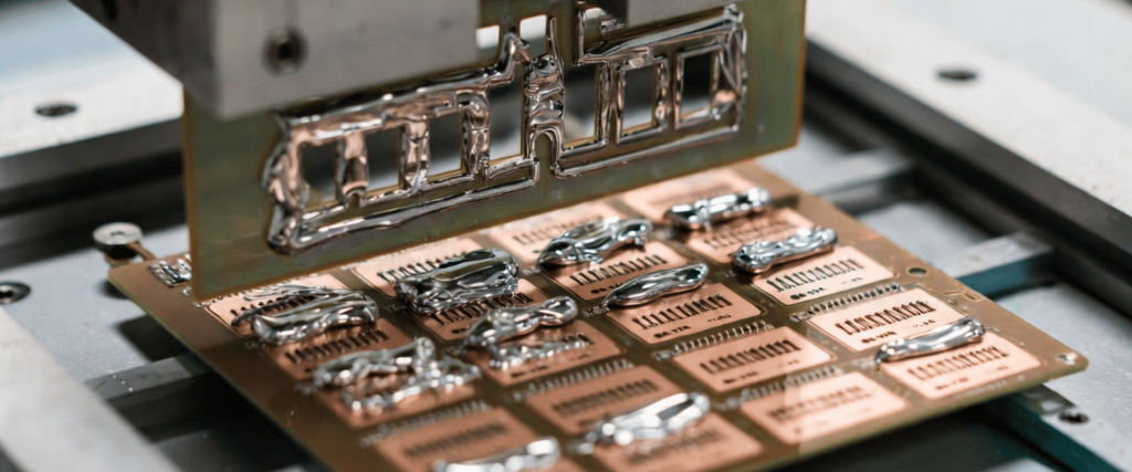 Solder Bridging on a printed circuit board during automated soldering process in electronics manufacturing