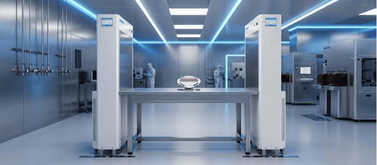 Stand KOACH cleanroom inspection system in a high-tech laboratory with precision equipment and sterile manufacturing setup