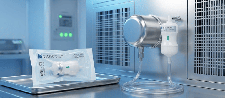 Validate Remote Particle Sensors in sterile lab setup with packaged filter and connected device for clean monitoring