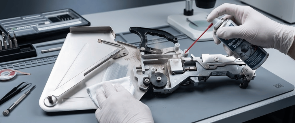 Yamaha CL 12mm hardware being cleaned and maintained with precision tools, showing detailed technical servicing work.