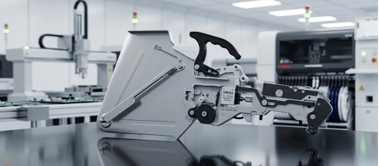 Yamaha CL 12mm pick and place feeder head in a modern SMT assembly machine for precision component placement