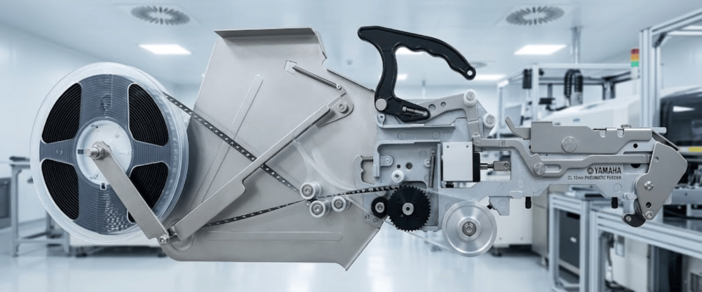 Yamaha CL 12mm tape feeder machine in a clean factory setting for automated component placement